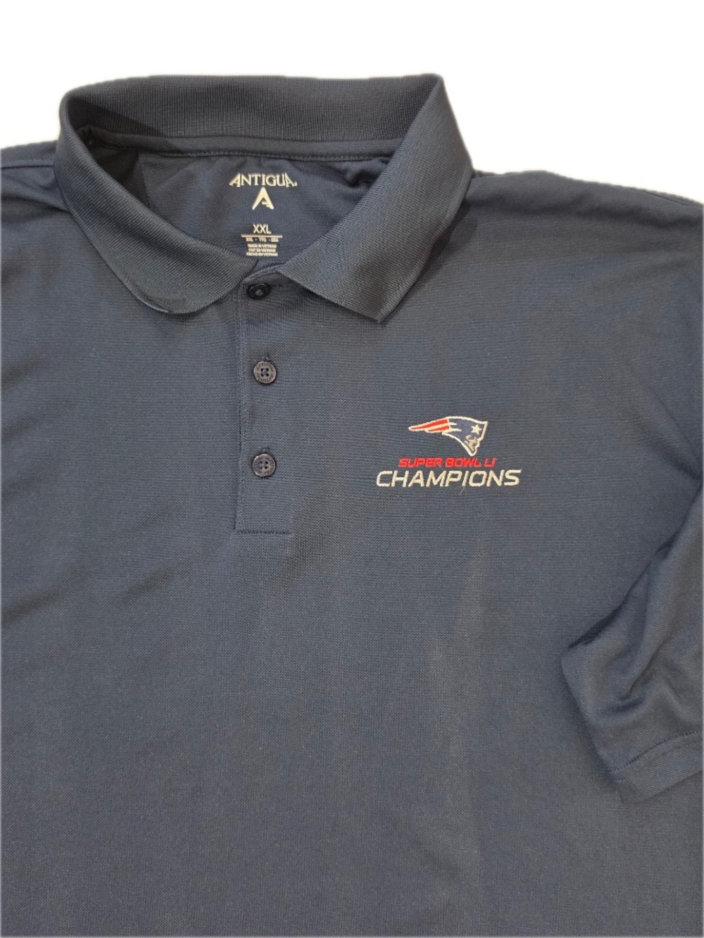 Antigua Polo Shirt Mens 2XL Blue New England Patriots Super Bowl LI Champions - Picture 3 of 7